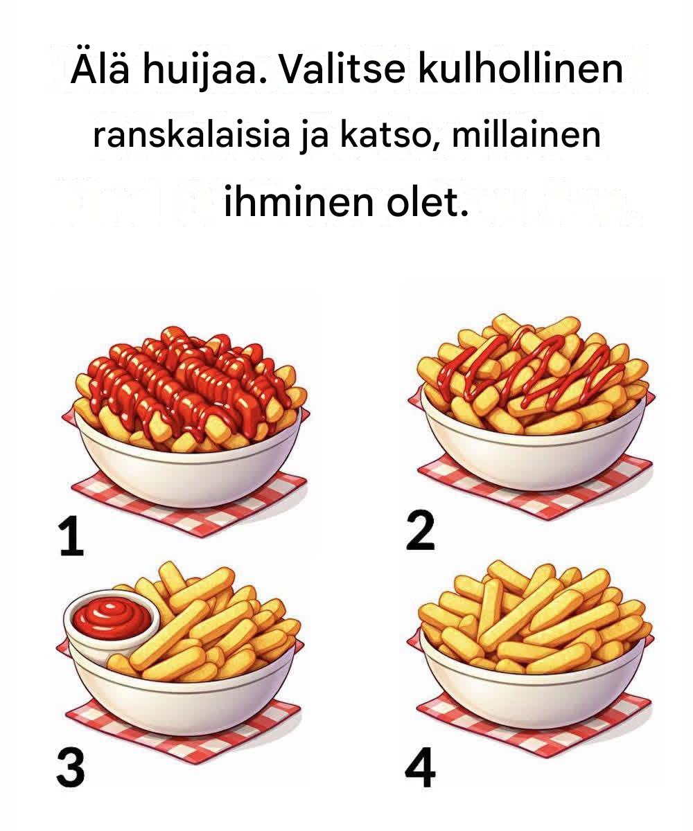 Valitse kulhollinen ranskalaisia ​​ja katso, millainen ihminen olet.