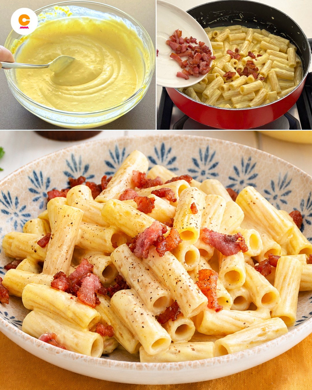 Ricotta-sahramipasta pekonilla – kermainen ja nopea arkiherkku