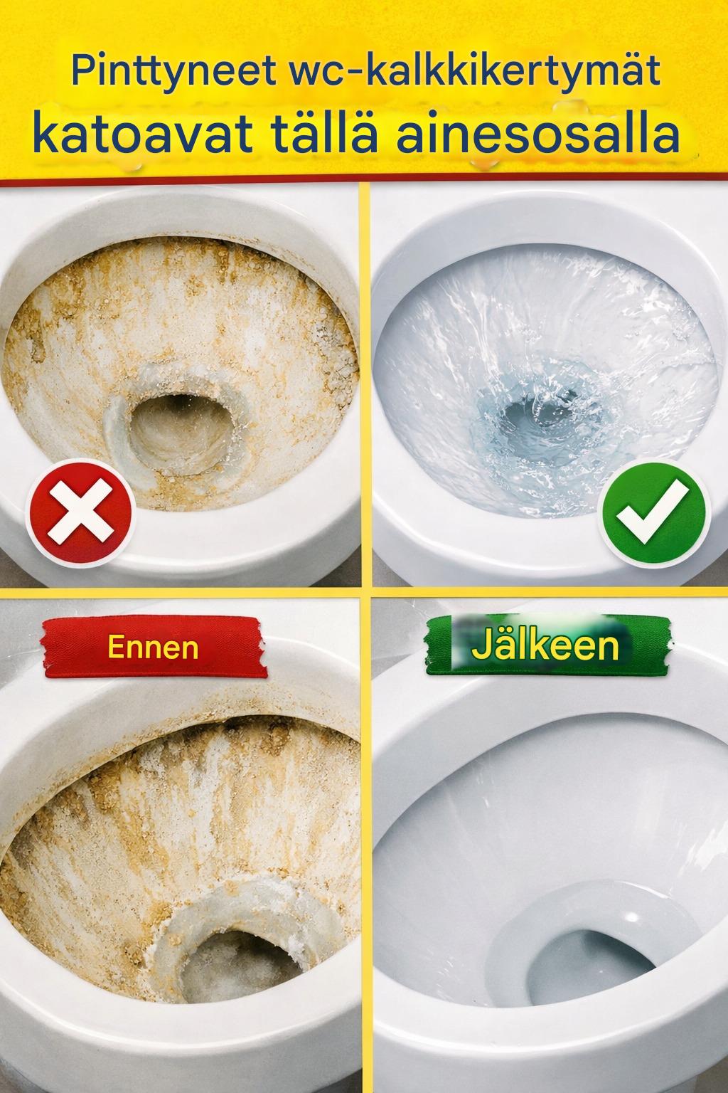 Pinttyneet kalkkikertymät katoavat wc:stä tällä yhdellä ainesosalla