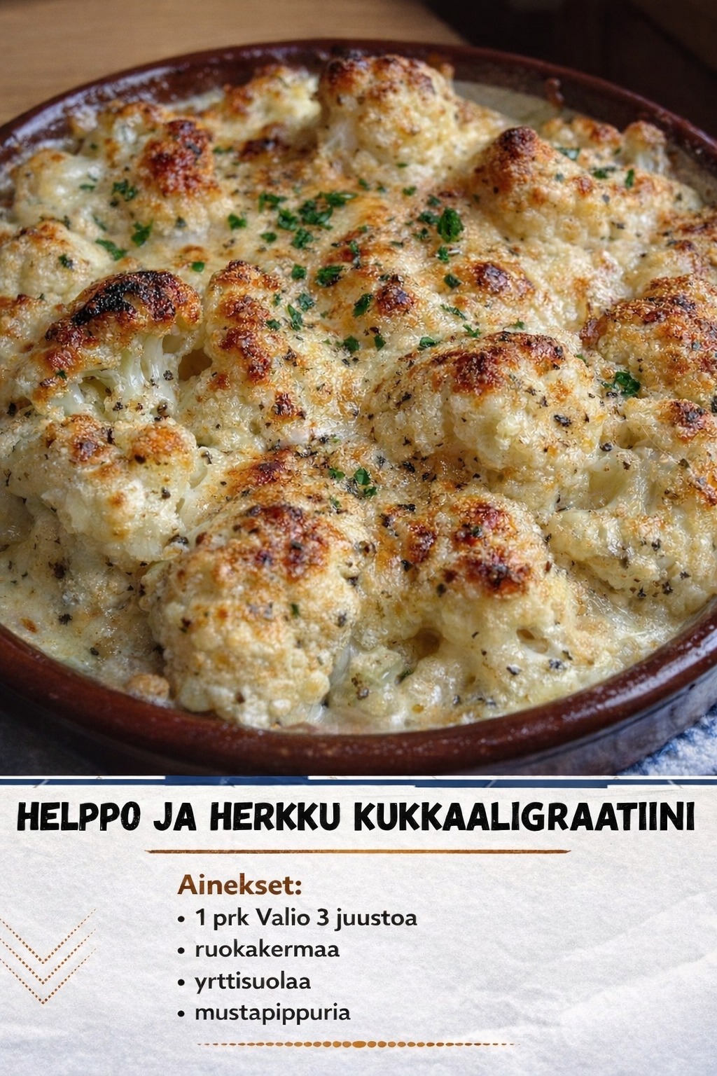 Helppo ja herkku kukkakaaligratiini – Juustoinen ja kermainen arkiruoka uunissa