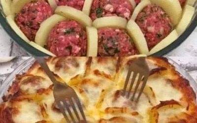Juustoiset uunissa paistetut lihapullat ja perunat